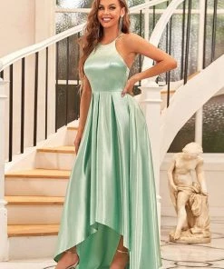 Ever-Pretty US SHOP BY OCCASION Romantic Satin Halter Neck High Low Pleated Prom Dress