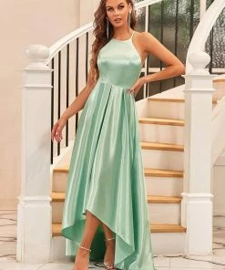 Ever-Pretty US SHOP BY OCCASION Romantic Satin Halter Neck High Low Pleated Prom Dress