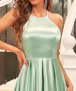 Ever-Pretty US SHOP BY OCCASION Romantic Satin Halter Neck High Low Pleated Prom Dress