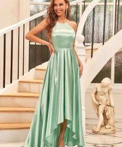Ever-Pretty US SHOP BY OCCASION Romantic Satin Halter Neck High Low Pleated Prom Dress
