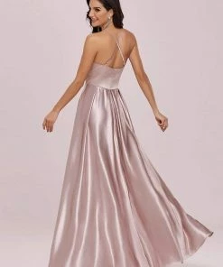 Ever-Pretty US SHOP BY OCCASION Romantic Satin Halter Neck High Low Pleated Prom Dress