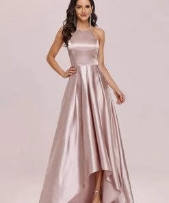 Ever-Pretty US SHOP BY OCCASION Romantic Satin Halter Neck High Low Pleated Prom Dress