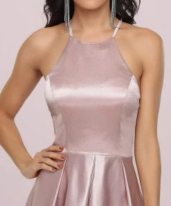 Ever-Pretty US SHOP BY OCCASION Romantic Satin Halter Neck High Low Pleated Prom Dress