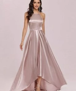 Ever-Pretty US SHOP BY OCCASION Romantic Satin Halter Neck High Low Pleated Prom Dress