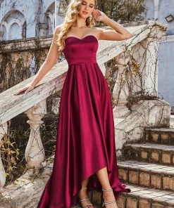 Ever-Pretty US Summer Dresses 2022 Custom Size Sweetheart Strapless Prom Dress With Asymmetrical Hem