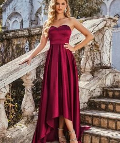 Ever-Pretty US Summer Dresses 2022 Custom Size Sweetheart Strapless Prom Dress With Asymmetrical Hem