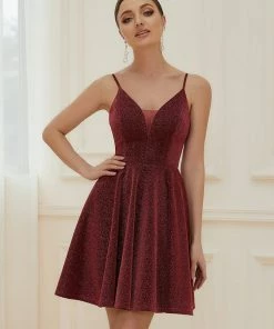 Ever-Pretty US Fancy Shiny Deep V Neck Above Knee Length Prom Dress