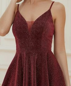 Ever-Pretty US Fancy Shiny Deep V Neck Above Knee Length Prom Dress