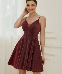 Ever-Pretty US Fancy Shiny Deep V Neck Above Knee Length Prom Dress