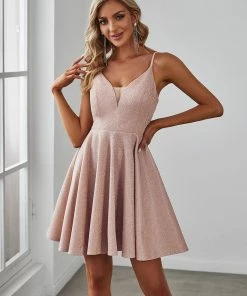 Ever-Pretty US Fancy Shiny Deep V Neck Above Knee Length Prom Dress