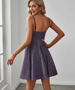 Ever-Pretty US Fancy Shiny Deep V Neck Above Knee Length Prom Dress