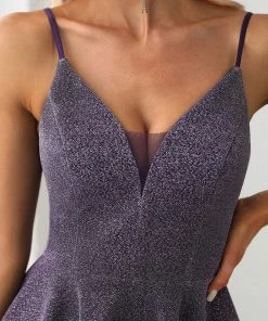 Ever-Pretty US Fancy Shiny Deep V Neck Above Knee Length Prom Dress