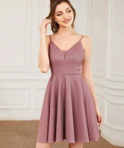 Ever-Pretty US Fancy Shiny Deep V Neck Above Knee Length Prom Dress