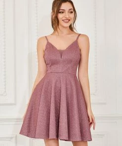 Ever-Pretty US Fancy Shiny Deep V Neck Above Knee Length Prom Dress