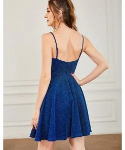 Ever-Pretty US Fancy Shiny Deep V Neck Above Knee Length Prom Dress