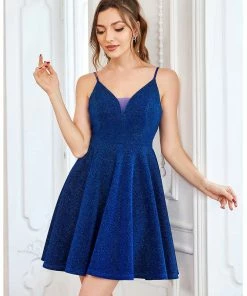 Ever-Pretty US Fancy Shiny Deep V Neck Above Knee Length Prom Dress