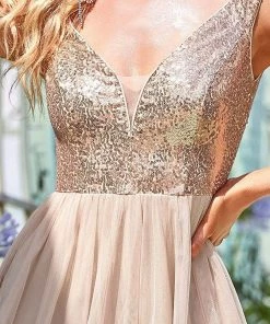 Ever-Pretty US Shimmer In Asymmetrical Hem Paillette Deep V-Neck Prom Dress SHOP BY OCCASION