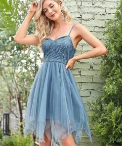 Ever-Pretty US Scintillating Paillette Design Asymmetrical Hem Short Prom Dress Prom Dresses