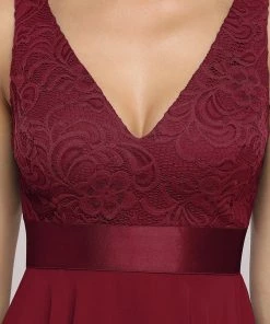 Ever-Pretty US Deep V-Neck Lace Chiffon Bridesmaid Dress With Asymmetrical Hem