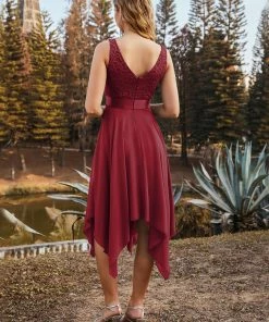 Ever-Pretty US Deep V-Neck Lace Chiffon Bridesmaid Dress With Asymmetrical Hem