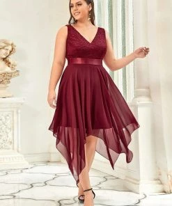 Ever-Pretty US Plus Size Stunning V Neck Lace & Chiffon Prom Dress For Women SHOP BY OCCASION