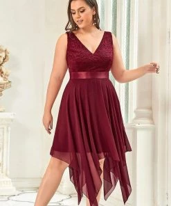 Ever-Pretty US Plus Size Stunning V Neck Lace & Chiffon Prom Dress For Women SHOP BY OCCASION