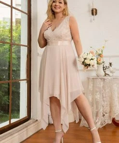 Ever-Pretty US Plus Size Stunning V Neck Lace & Chiffon Prom Dress For Women SHOP BY OCCASION