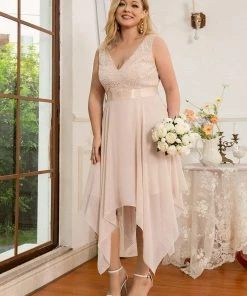Ever-Pretty US Plus Size Stunning V Neck Lace & Chiffon Prom Dress For Women SHOP BY OCCASION