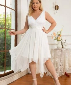 Ever-Pretty US Plus Size Stunning V Neck Lace & Chiffon Prom Dress For Women SHOP BY OCCASION