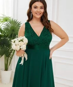 Ever-Pretty US Plus Size Stunning V Neck Lace & Chiffon Prom Dress For Women SHOP BY OCCASION