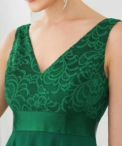 Ever-Pretty US Deep V-Neck Lace Chiffon Bridesmaid Dress With Asymmetrical Hem