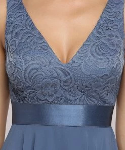 Ever-Pretty US Deep V-Neck Lace Chiffon Bridesmaid Dress With Asymmetrical Hem