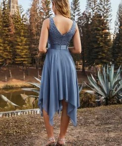 Ever-Pretty US Deep V-Neck Lace Chiffon Bridesmaid Dress With Asymmetrical Hem