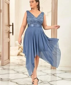 Ever-Pretty US Plus Size Stunning V Neck Lace & Chiffon Prom Dress For Women SHOP BY OCCASION