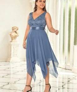 Ever-Pretty US Plus Size Stunning V Neck Lace & Chiffon Prom Dress For Women SHOP BY OCCASION