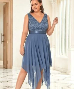 Ever-Pretty US Plus Size Stunning V Neck Lace & Chiffon Prom Dress For Women SHOP BY OCCASION