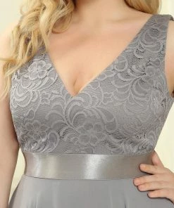 Ever-Pretty US Deep V-Neck Lace Chiffon Bridesmaid Dress With Asymmetrical Hem