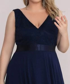 Ever-Pretty US Plus Size Stunning V Neck Lace & Chiffon Prom Dress For Women SHOP BY OCCASION