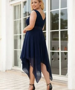 Ever-Pretty US Deep V-Neck Lace Chiffon Bridesmaid Dress With Asymmetrical Hem