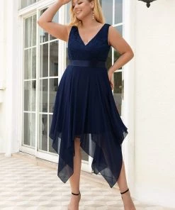 Ever-Pretty US Plus Size Stunning V Neck Lace & Chiffon Prom Dress For Women SHOP BY OCCASION
