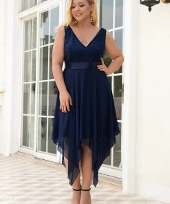 Ever-Pretty US Plus Size Stunning V Neck Lace & Chiffon Prom Dress For Women SHOP BY OCCASION