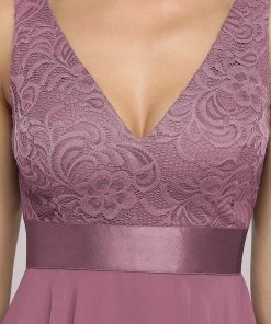 Ever-Pretty US Deep V-Neck Lace Chiffon Bridesmaid Dress With Asymmetrical Hem