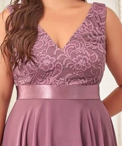 Ever-Pretty US Plus Size Stunning V Neck Lace & Chiffon Prom Dress For Women SHOP BY OCCASION