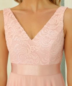 Ever-Pretty US Deep V-Neck Lace Chiffon Bridesmaid Dress With Asymmetrical Hem