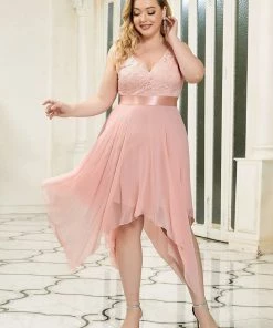 Ever-Pretty US Deep V-Neck Lace Chiffon Bridesmaid Dress With Asymmetrical Hem