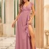 Ever-Pretty US SHOP BY OCCASION Sweet Pleated Bodice Ruffle Sleeve Long Bridesmaid Dress