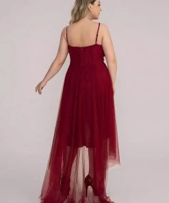 Ever-Pretty US Plus Size V Neck High-low Hem Pleated Tulle Prom Dress