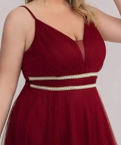 Ever-Pretty US Plus Size V Neck High-low Hem Pleated Tulle Prom Dress