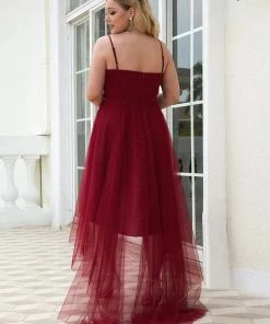 Ever-Pretty US Plus Size V Neck High-low Hem Pleated Tulle Prom Dress
