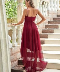 Ever-Pretty US V Neck High-low Hem Pleated Tulle Prom Dress Prom Dresses